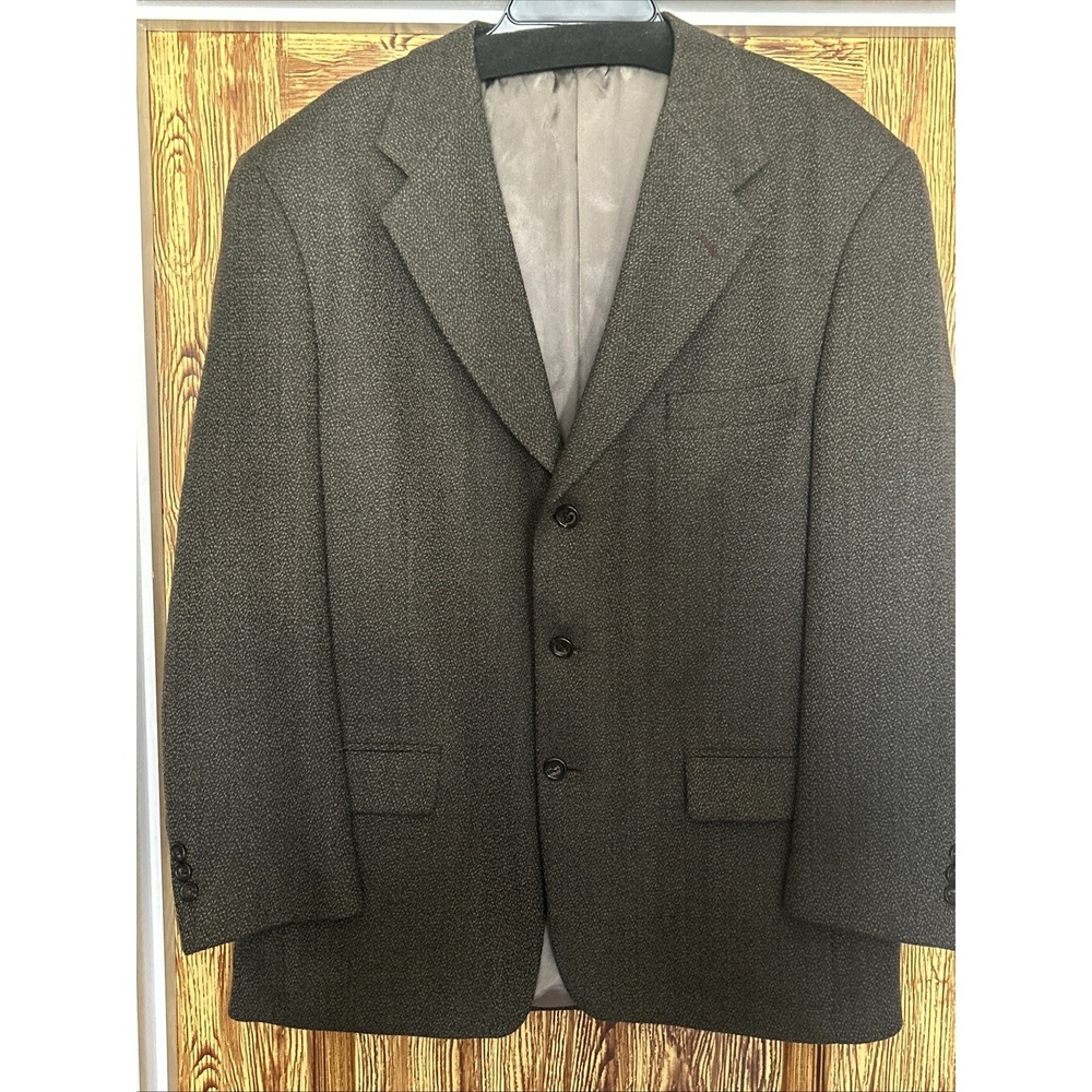 CLAIBORNE Men Green & Tan Blazer Jacket 44R Sport Coat SUIT Black 2 Button VTG